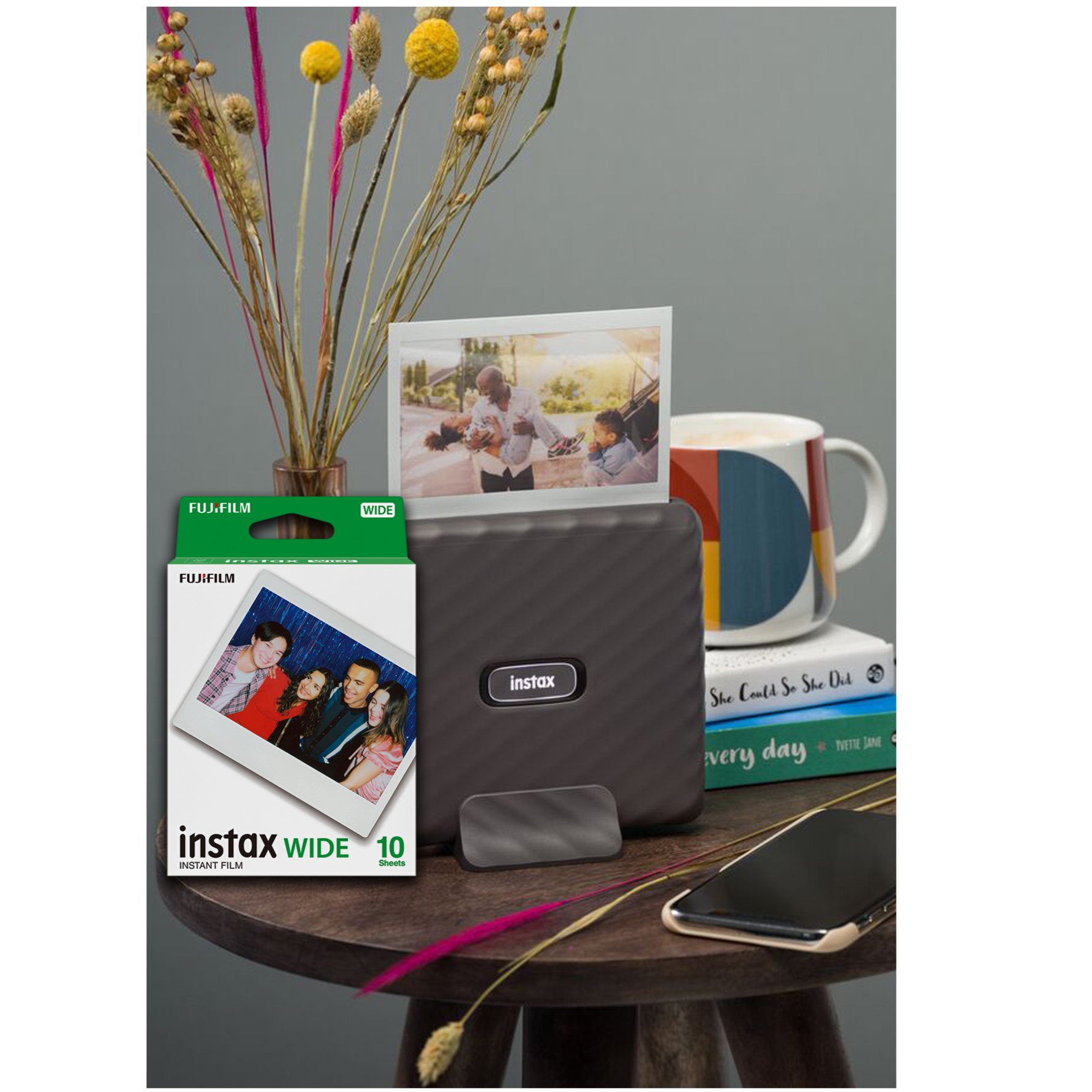 Instax Link Wide Smartphone Printer (Mocha Gray) + Film Pack