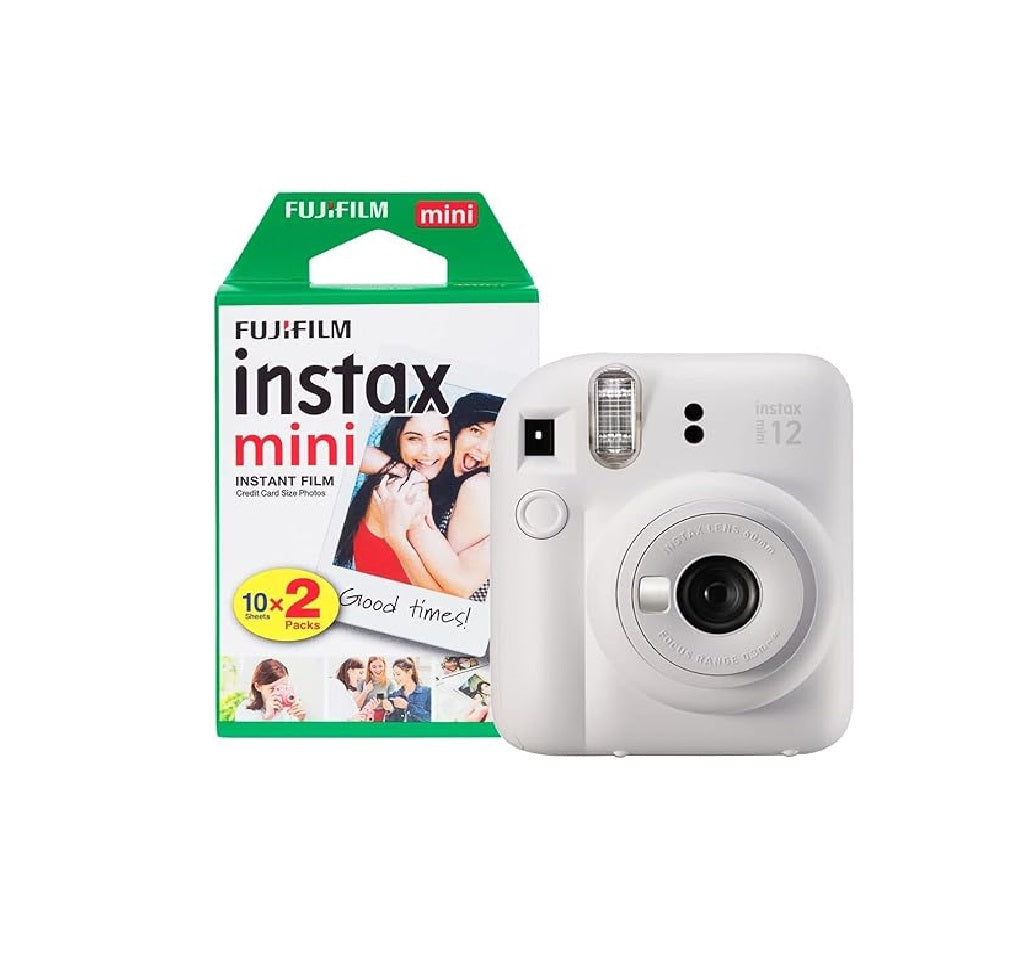 Instax Mini 12 Instant Film Camera Clay White Pack 20 Film
