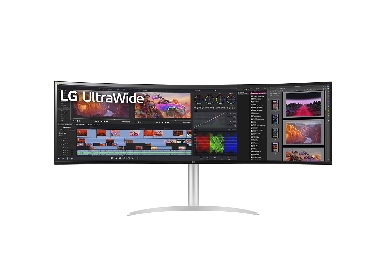إل جي (49WQ95C-W) شاشة UltraWide™‎ قياس 49 بوصة بدقة Dual QHD(5120×1440) بمعدل تحديث 144 هرتز بتقنية ‎™Nano IPS