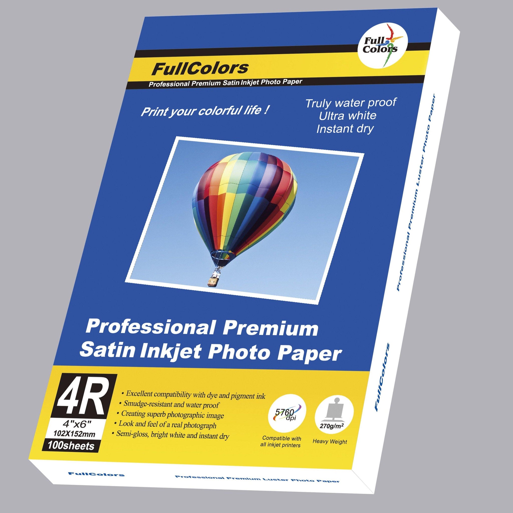 Full colors 4r (4”x6”) professional premium satin photo paper 270gsm 100 sheets-FullColors-GrandStores Saudi Arabia