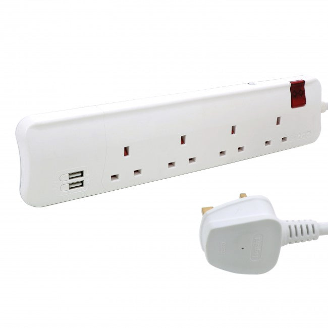 3 متر أبيض USB ليجراند توصيلة كهرباء 4 منافذ + منفذين